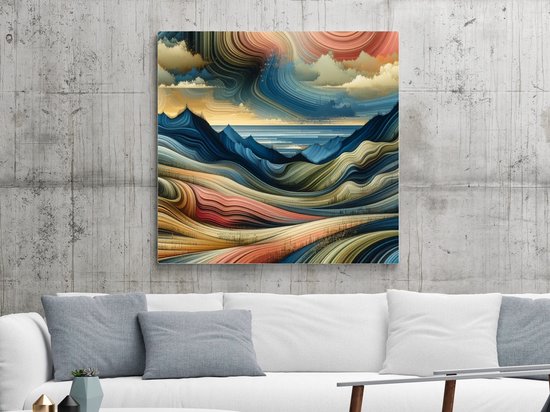 Foto: Abstract landschap schilderij abstracte reis door vormen kleuren en onbekende landschappen ontdekken kunst 75x75 centimeter op forex foto op forex