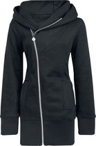 R.E.D. Rock-Engineered Design Zwarte lange sweater met asymmetrische rits, grote capuchon en handzakken - Dames - L