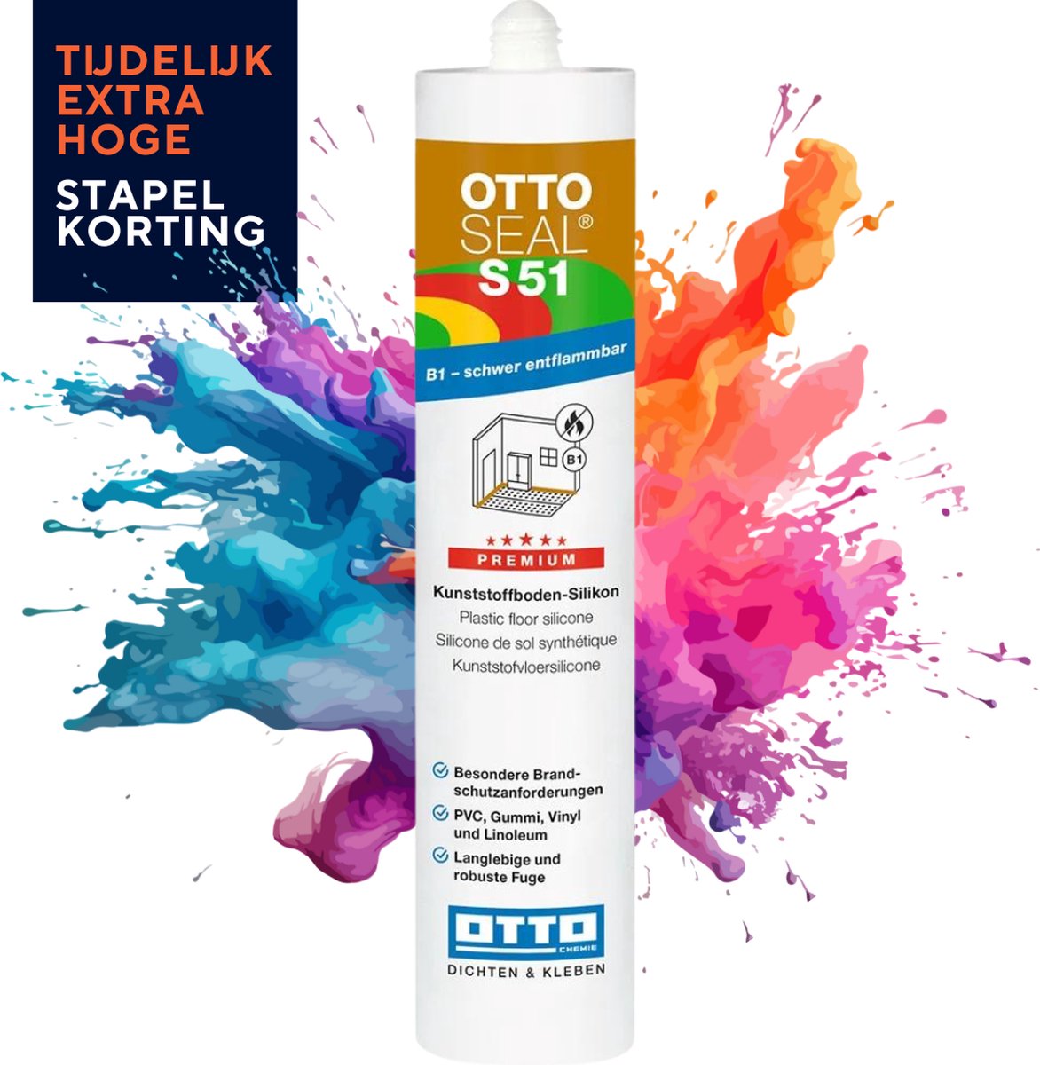 Ottoseal S51 vloerkit silicone - 310 ml koker - distelgrijs - brandvertragend voor pvc en vinyl