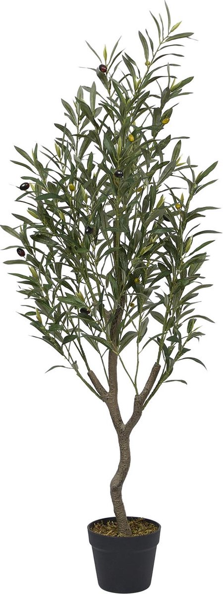 WDMT Kunst Olijfboom 120 cm – Realistische Mediterrane Nepplant in Pot – Onderhoudsvrije Kunstplant voor Interieur of Overdekt Buiten – Groene Olijfplant Decoratie - Groen