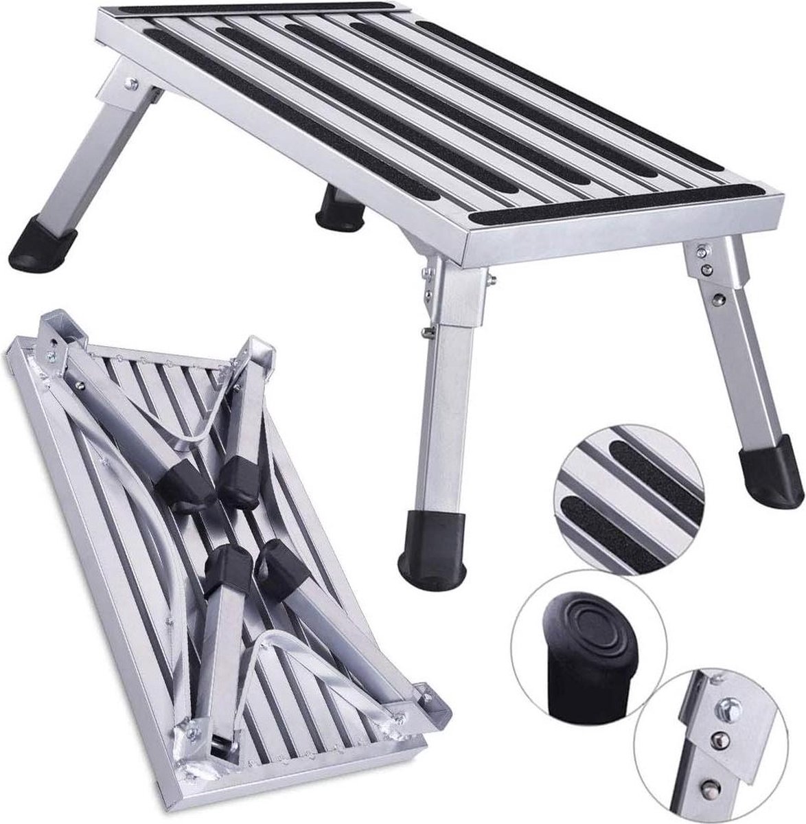 47x30x23cm Aluminium Klapptritt Trittleiter 1 stufe Arbeitsplattform - Max Belastung 150 kg - KücheBadCamping - faltbar Hocker Leiter - Anti-rutsch Matte