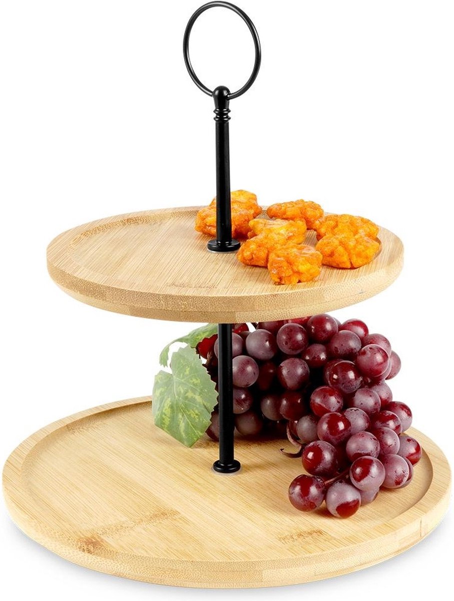 Etagère Bamboe met 2 Verdiepingen 24 cm - Serveertoren - Taartplateau - Cupcakestandaard - Taartstandaard
