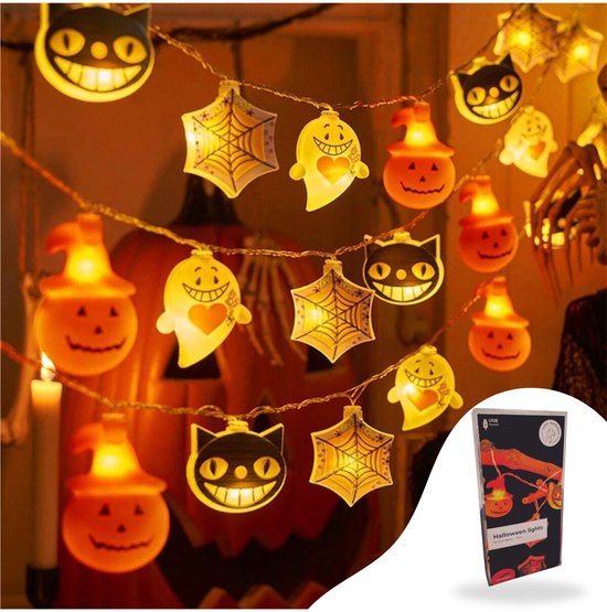 Halloween Lichtsnoer - 1,5M - 10 Lampjes - Halloween Decoratie Licht - Verlichting - Versiering - Lampjes Slinger - Led Lights - Pompoen - Spookjes - Spinnenweb