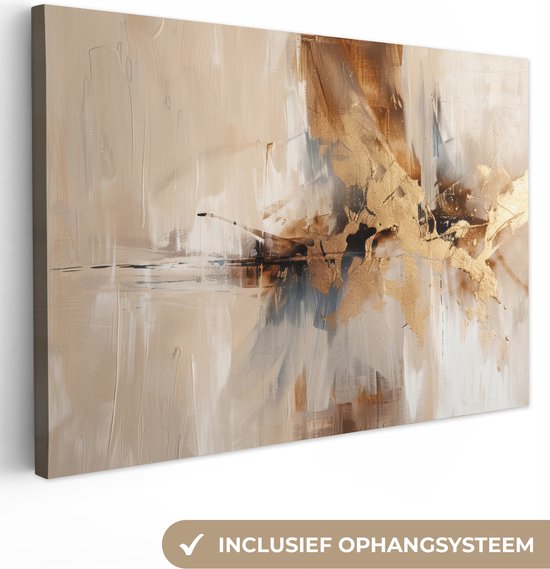 Peinture sur toile 90x60 cm - Décoration murale Moderne - Marron - Abstrait - Beige - Décoration murale salon - Décoration chambre - Accessoires de chambre - Peintures