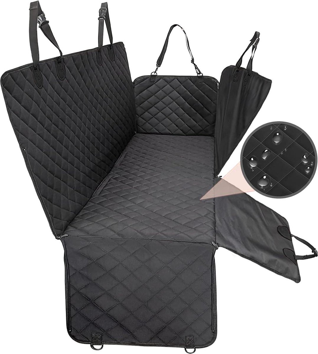 Image of Achterbank en kofferbak hondendeken met zijkleppen en kijkvenster - veilig, antislip, krasbestendig - voor autostoelhoes