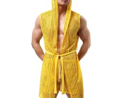 Transparante heren badjas - Capuchon - Geel - Sexy en erotisch - Polyester