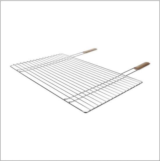 RUECAB 1086 Grille de Barbecue Double sur Pieds Inox Poignée Bois Argent 30 x 40 cm5