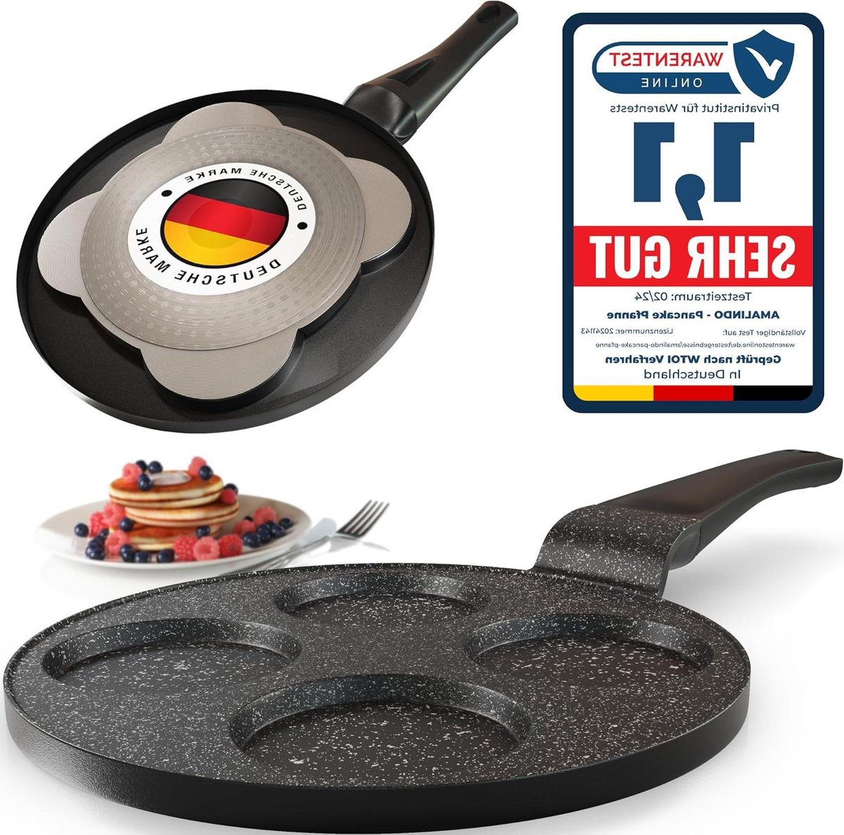 Inductie pancakepan 4 gaten pannenkoekenvorm spiegeleipan anti-aanbakpan eierpan poffertjesmaker 26 cm