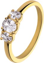 Lucardi Dames Stalen goldplated vintage ring met drie witte zirkonia - Ring - Staal - Goudkleurig - 18 / 57 mm