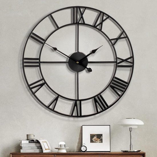 Grote 60 Cm Wandklok - Niet-tikkend Metalen Klok Met Romeinse Cijfers Voor Woonkamer En Slaapkamer