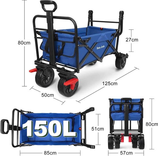 Opvouwbare Camping Trolley met Rem - 220KG Capaciteit, All Terrain Wagon Voor Buitenactiviteiten van Toolland — afbeelding 2