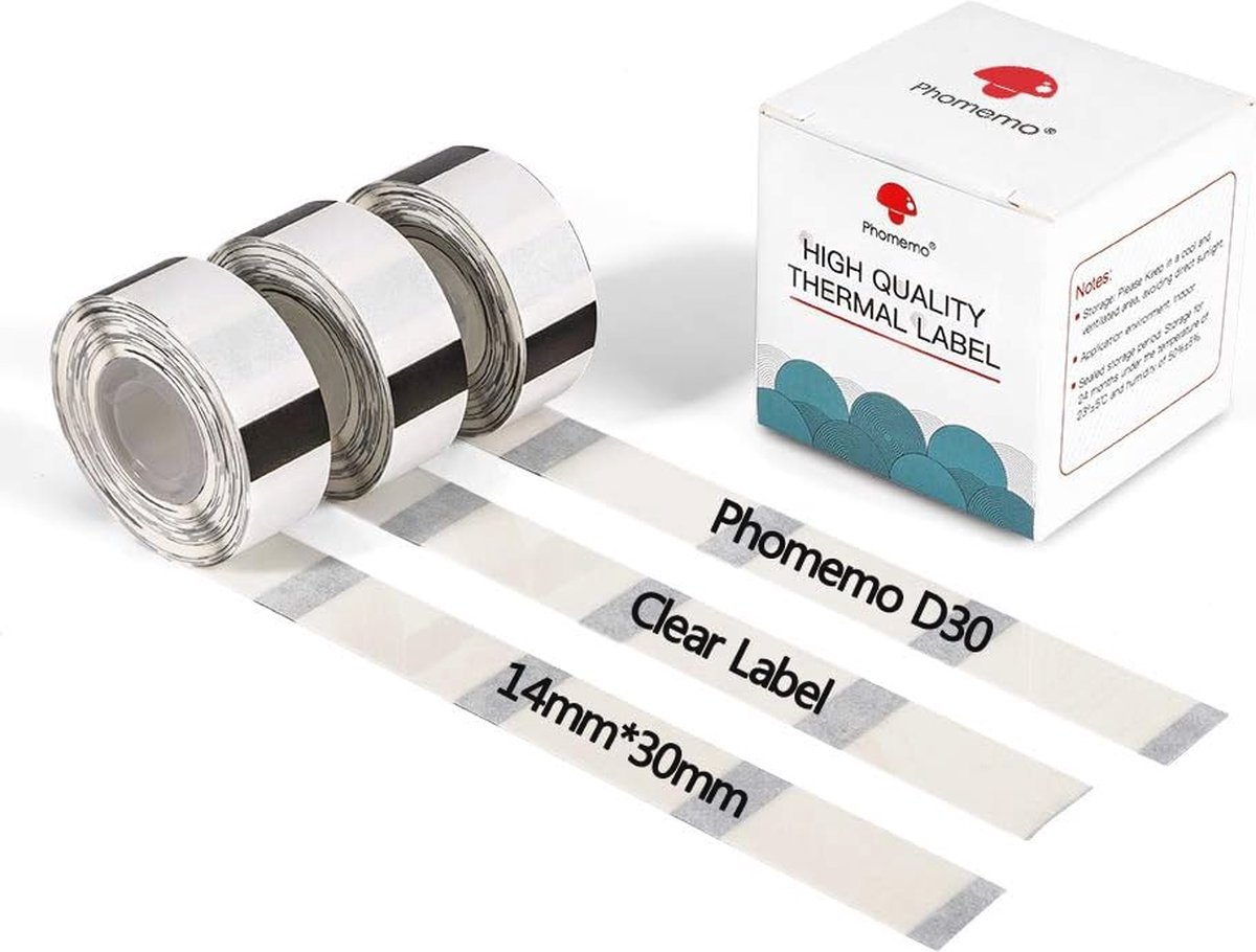 Transparant Zelfklevend Printpapier voor Thermo-printers - Mini 14 x 30 mm, 3 Rollen