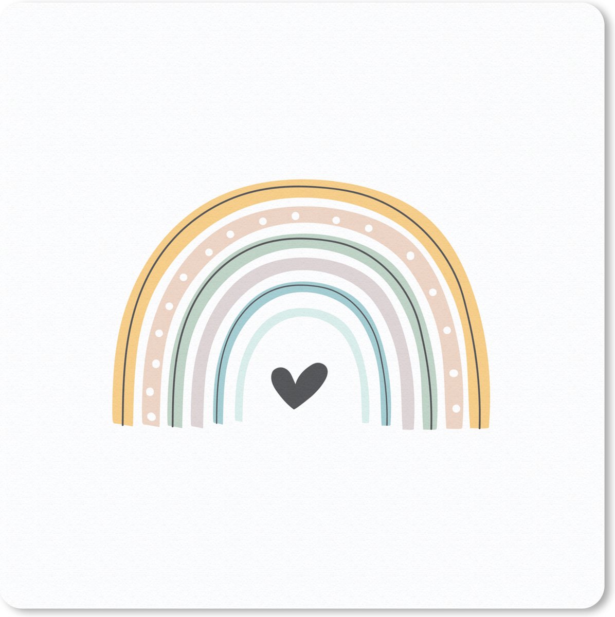 Muismat 30x30 cm - Mousepad Regenboog - Hartje - Stippen - Pastel - Kinderen - Muismatten