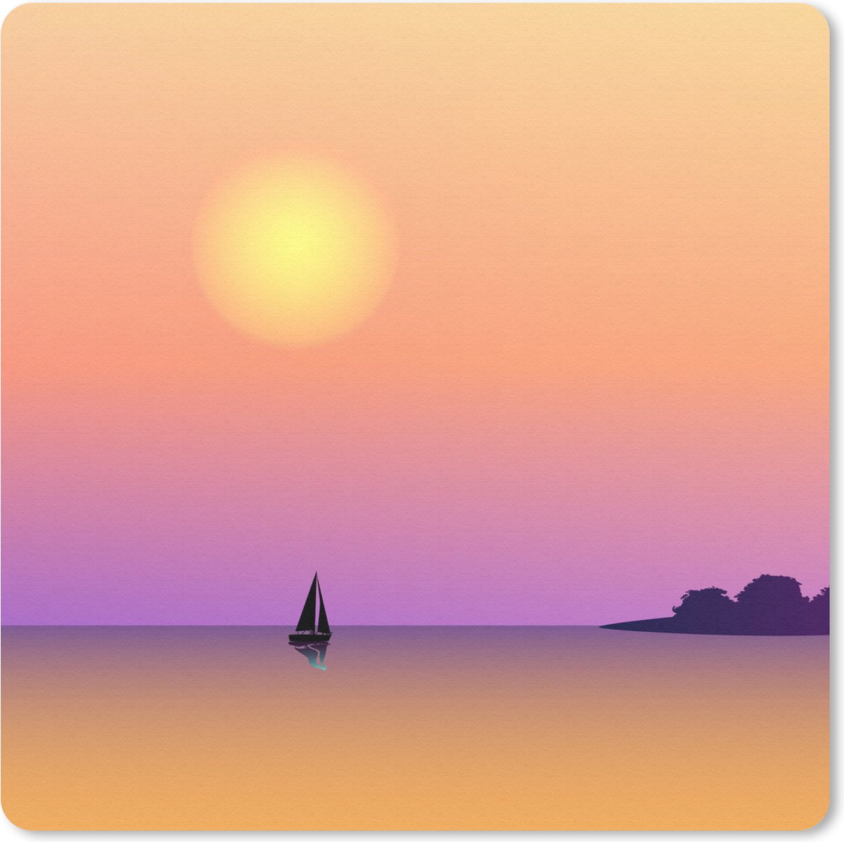 Muismat 30x30 cm - Mousepad Zeilboot - Zee - Nacht - Pastel - Muismatten