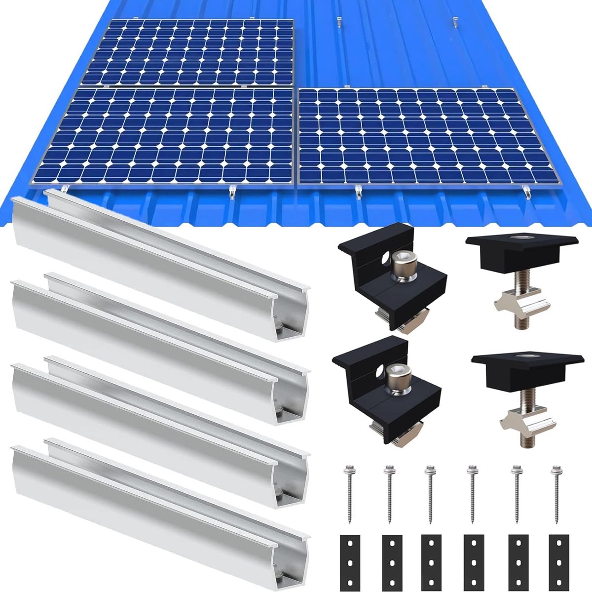 Zonnepaneelhouder voor plat dak met verstelbare klem - Montageset voor 2 zonnepanelen