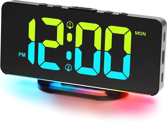 Houten Digitale Wekker met Draadloos Opladen voor Smartphone