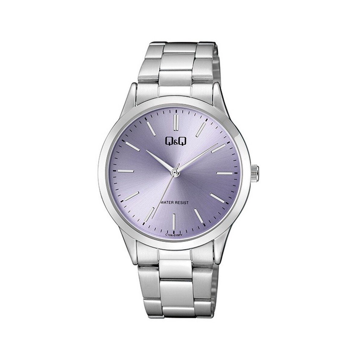 QQ C10A-019PY - Horloge - Analoog - Dames - Vrouwen - stalen band - Rond - Metaal - Cijfers - Zilverkleurig - Licht Paars