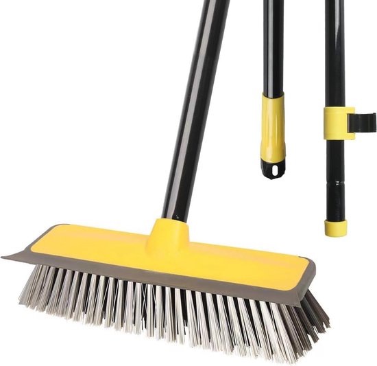 Eyliden Push Broom, Heavy Duty Garden Broom for Floor Cleaning, 45cm Rigid Bristles and 168cm Adjustable Handle, Outdoor and Indoor Use Garden Brush