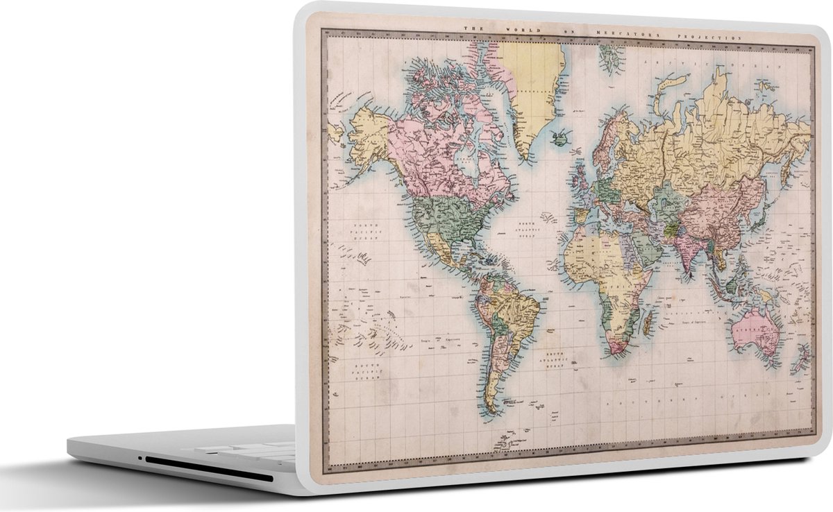 Laptop sticker - 13.3 inch - Wereldkaart - Vintage - Wereld - Kinderen - Jongens - Meisjes - 31x22,5cm - Laptopstickers - Laptop skin - Cover