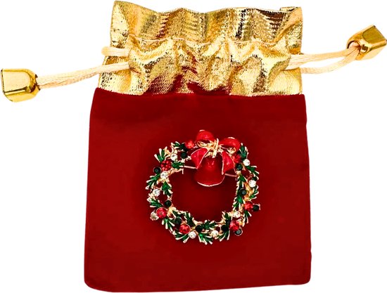 Broche de Noël avec la guirlande de Noël et la cloche de Noël - avec strass