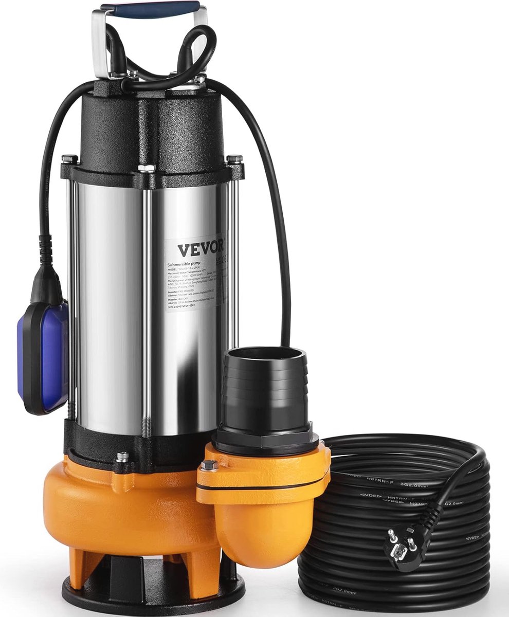 Vuilwaterpomp met vlotterschakelaar - Dompelpomp 2200W IPX8 voor Tuin en Huishoudelijk Gebruik