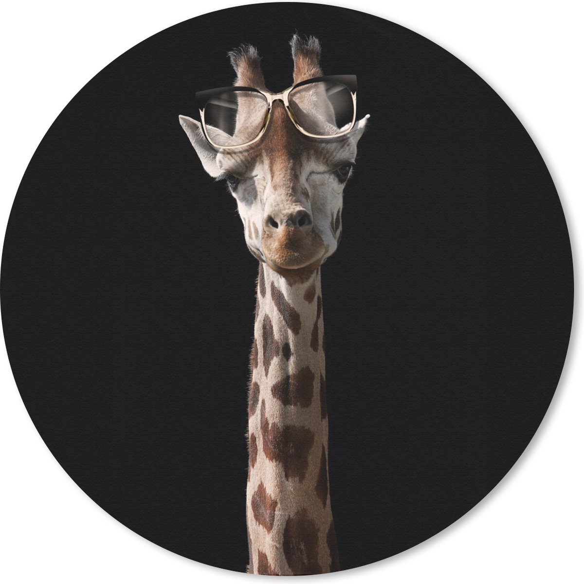 Muismat rond 40x40 cm - Mousepad Giraffe - Bril - Zwart - Ronde muismatten