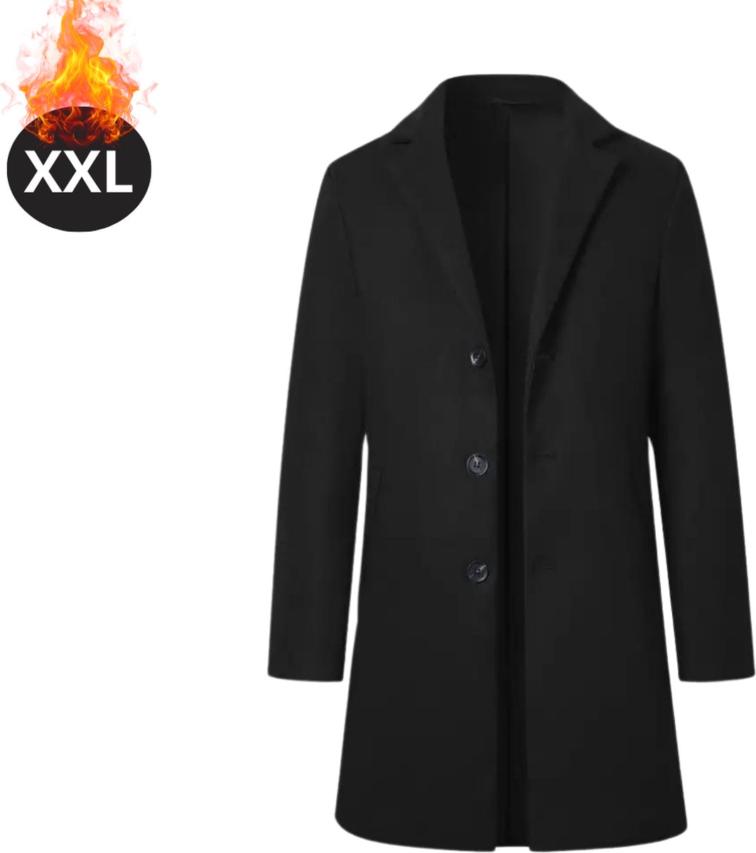 Livano Winterjas Trenchcoat Heren Winter Herfstjas Volwassen Stijlvol Knopen Zwart