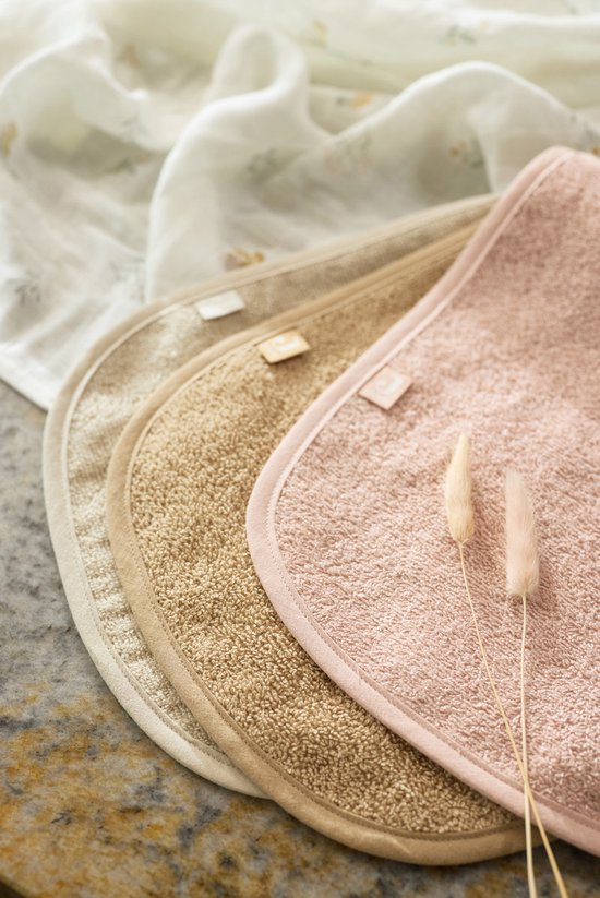 Jollein - Baby Slab Badstof - Katoen - Met Klittenband - Slabbetjes - 3 Stuks -Wild Rose/Nougat/Biscuit van Jollein — afbeelding 4