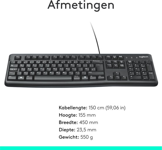 Logitech K120 - Bedraad Toetsenbord - QWERTY ISO - Zwart