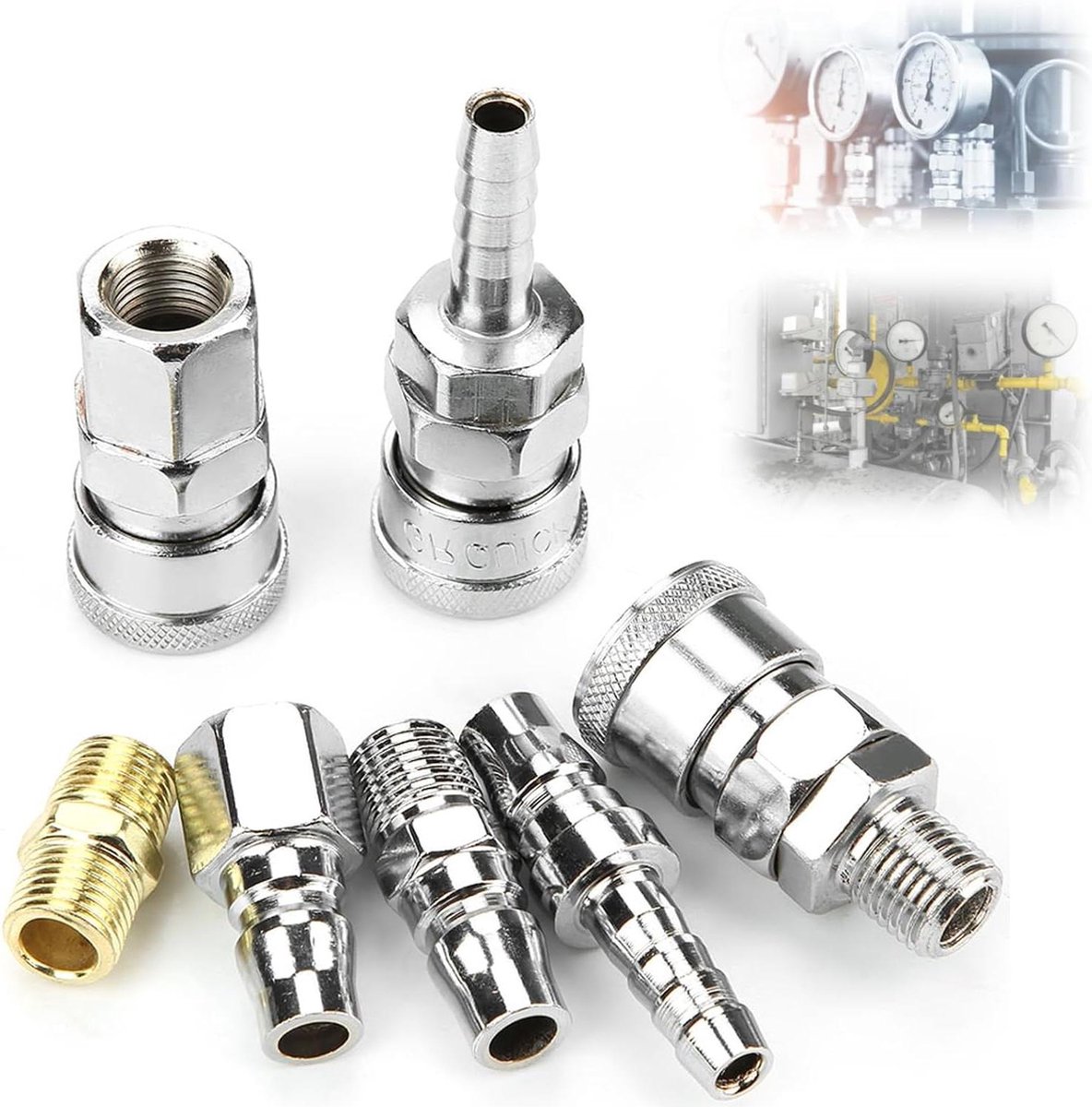 Luchtcompressor Connector 18 stuks voor Slang 1/4 inch Zilver Hoge Sterkte - Quick Release Fittings met Stabiele Prestaties