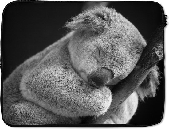 Housse ordinateur 15,6 pouces - Koala endormi sur fond noir en noir et blanc - Housse ordinateur - Dimensions intérieures 39,5x29,5 cm - Dos noir