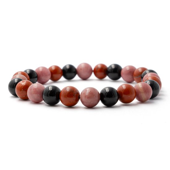Bixorp Gems Jaspis + Rhodoniet + Onyx Edelstenen Armband - 8mm / 18cm - Om & Om Edelsteen Kralenarmband