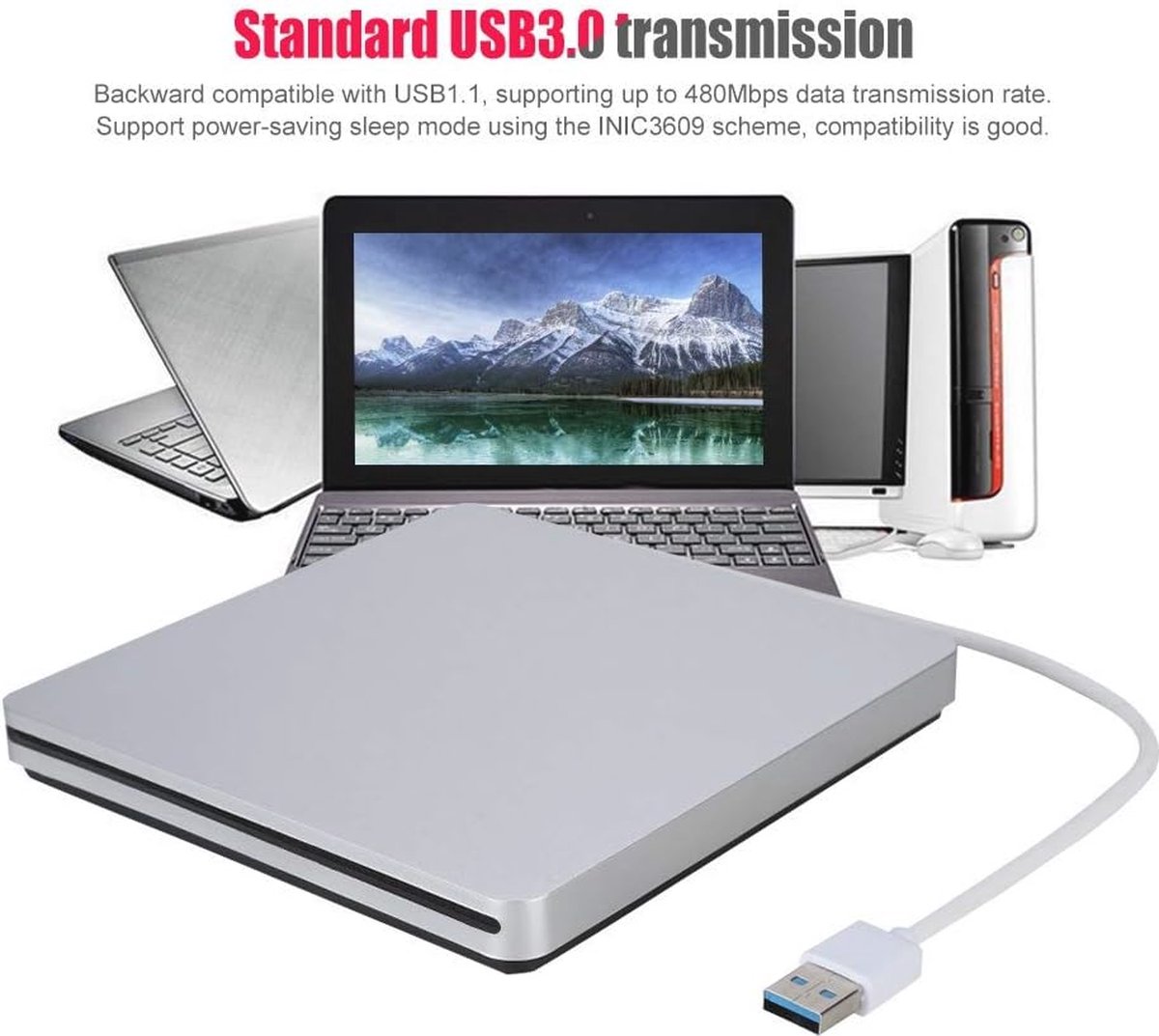 Draagbare Externe CD/DVD Drive met USB 3.0 - Optische Rewriter voor Notebook en Desktop