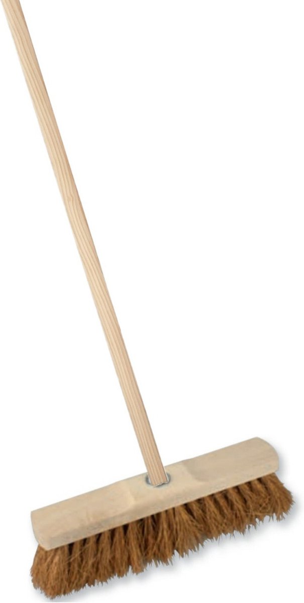 Goedkoopste Buemag Straatbezem Cocos voor buiten - Kop 29 cm - bruin - Houten steel 130 cm - schroefdraad