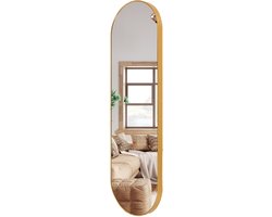foto van MISOU Wandspiegel - Passpiegel - Hangspiegel - Ovaal - Goud - Spiegel - 100x30cm - Wanddecoratie - Miroir Mural - VELORA