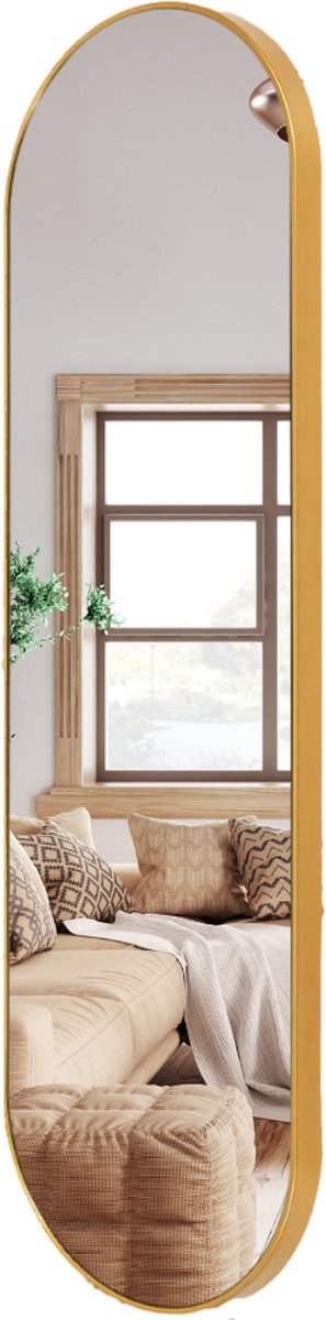 MISOU Wandspiegel - Passpiegel - Hangspiegel - Ovaal - Goud - Spiegel - 100x30cm - Wanddecoratie - Miroir Mural - VELORA