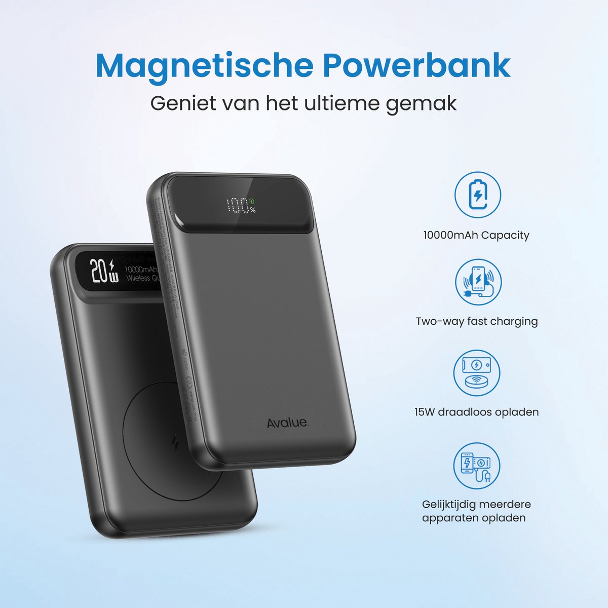 Avalue Draadloze Powerbank 10,000 mAh met MagSafe - afbeelding 2