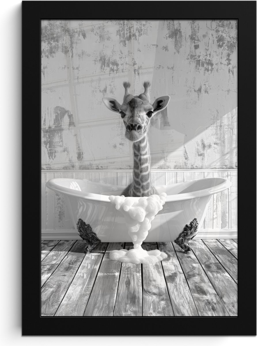 Poster in lijst - Fotolijst 20x30 cm - Posters - Giraffe - Dier - Badkuip - Vintage - Zwar
