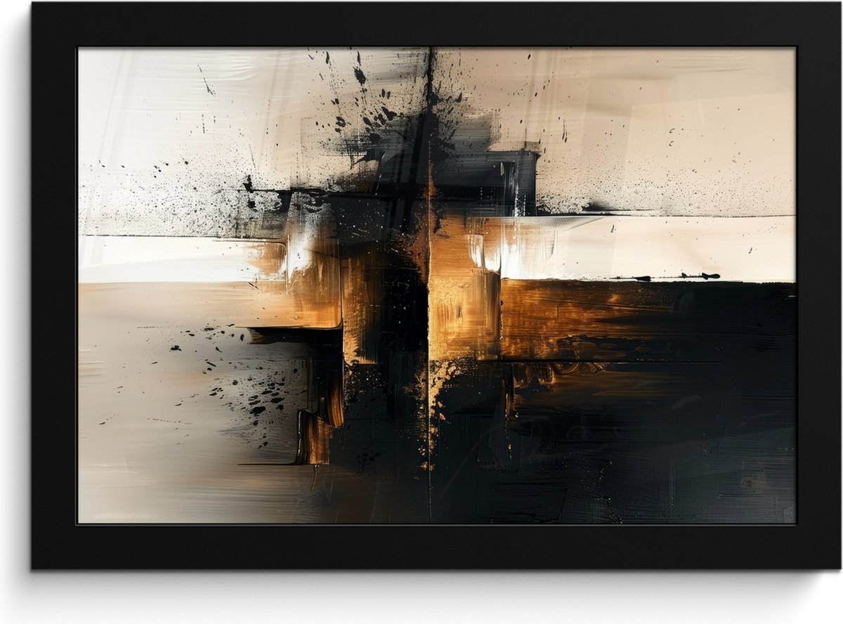 FrameYourWall Poster in lijst - Fotolijst 30x20 cm - Posters - Modern - Zwart - Verf - Goud - Posterlijst zwart - Decoratie - Wanddecoratie woonkamer - Muurdecoratie slaapkamer