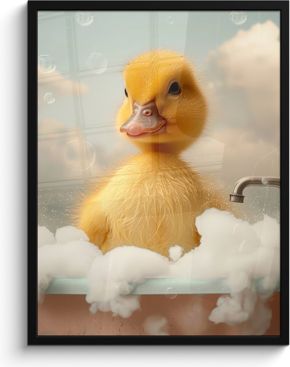 Poster in lijst - Fotolijst 60x80 cm - Posters - Kuiken - Eend - Bad - Schuim - Dieren - P