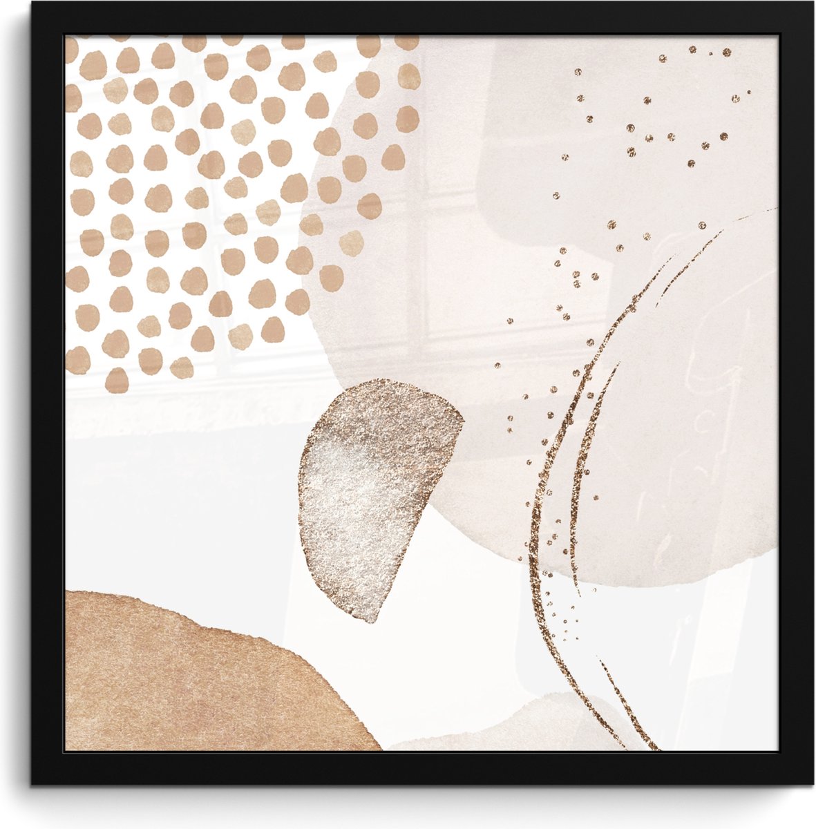 FrameYourWall Poster in lijst - Fotolijst 40x40 cm - Posters - Watercolor - Pastel - Beige - Abstract - Modern - Posterlijst zwart - Wanddecoratie badkamer - Muurdecoratie WC - Decoratieve accessoires - Toilet muur decoratie Beige - Modern