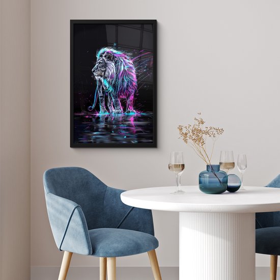 Affiche sous cadre - Cadre photo 40x60 cm - Posters - Lion - Couleurs - Zwart - Animaux - Cadre affiche noir - Décoration murale pour chambre ado - Décoration chambre ado - Accessoires chambre ado jeunesse