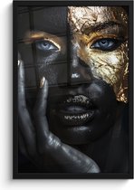 Affiche sous cadre - Cadre photo 40x60 cm - Posters - Femme - Or - Portrait - Moderne - Zwart - Abstrait - Cadre affiche noir - Décoration - Décoration murale salon - Décoration murale chambre