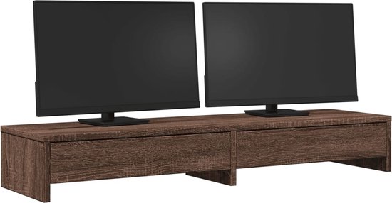 vidaXL - Support pour moniteur - avec - tiroirs - 100x27x15 - cm - bois - marron - couleur chêne