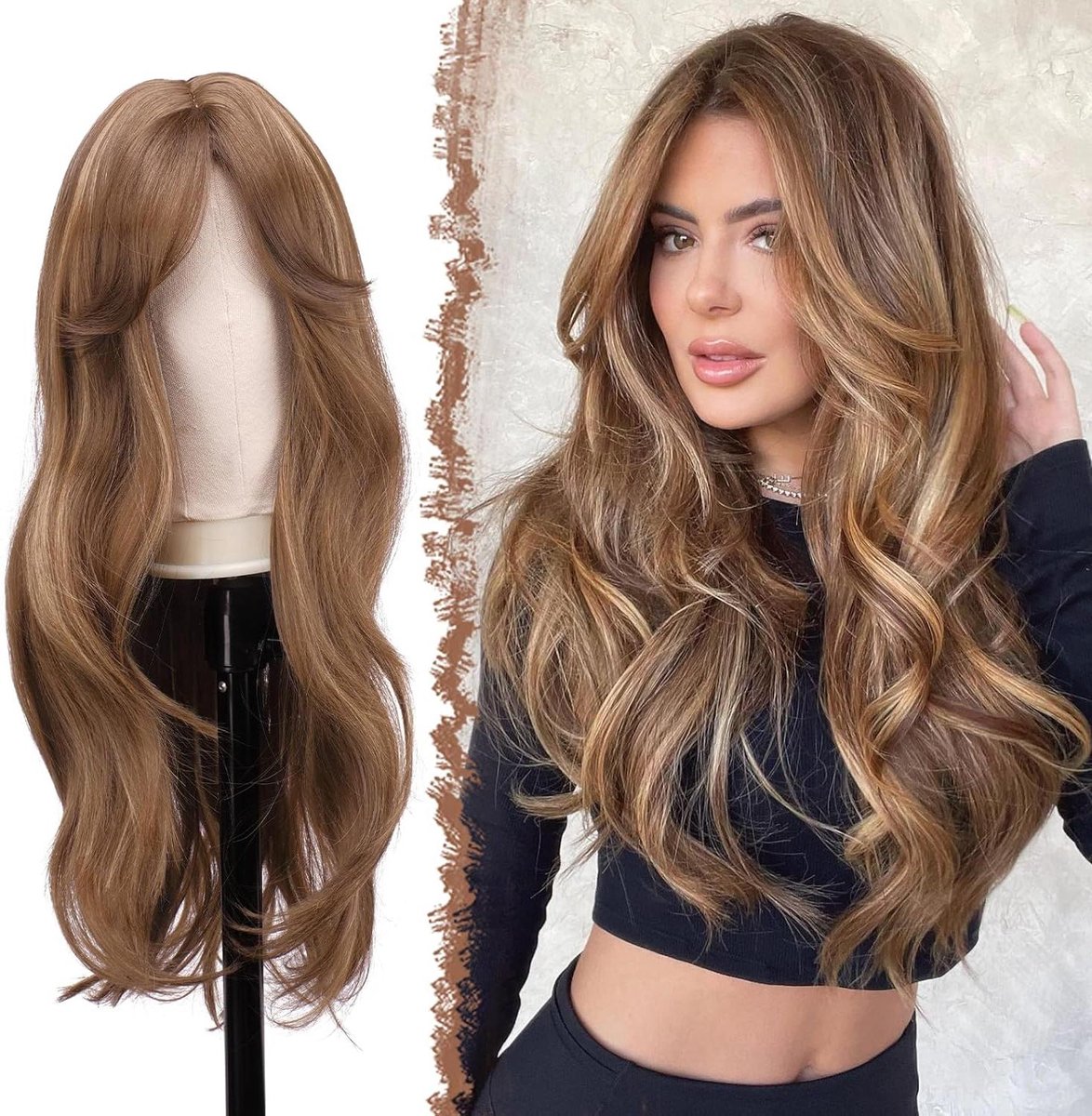 Perruque Femme TAMARA F27613 Mi-longue, Blond Foncé Avec Mèches Claires - Synthétique Raide
