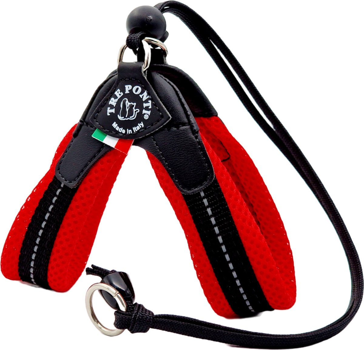 Tre Ponti Liberta Hondentuig Mesh Rood&Reflectie - Hondenharnas - 30-40 Cm Tot 5 Kg