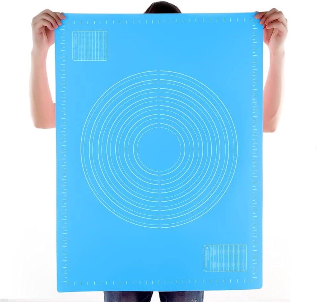 Bakmat 80 x 60 cm Oversized met schaal Glad BPA-vrij Babyeten Antislip Set onderleggers Fondant Macaron Pizza Deeg Blauw