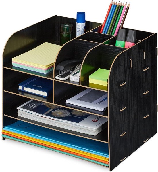 Relaxdays bureau organizer met 10 vakken, voor brieven, pennen etc., HxBxD: 27,5 x 32,5 x 25 cm, mdf, wit