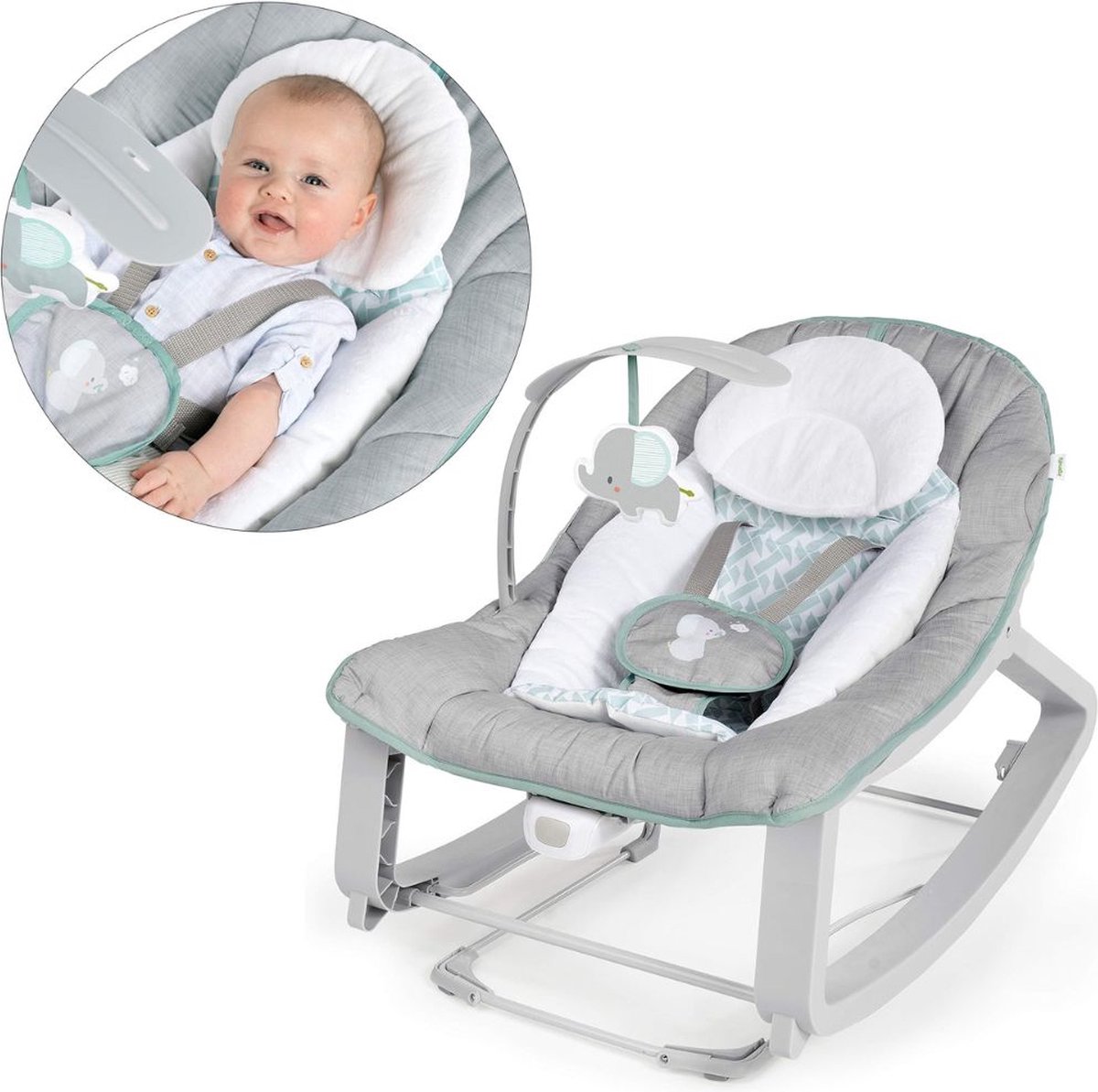 Goedkoopste Elektrische Schommelstoel Baby - Baby Swing - Wipstoel Baby's met Speelboog - Grijs met Wit