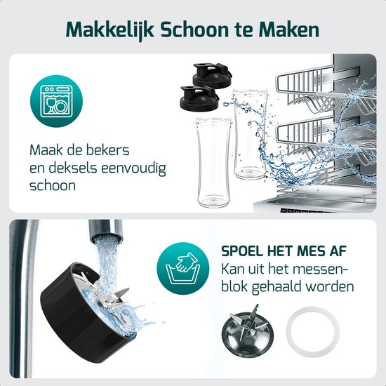 FITAGE Blender - Smoothie Maker - 500w Blender to Go - Blenders - 2x 650ml Smoothie Beker